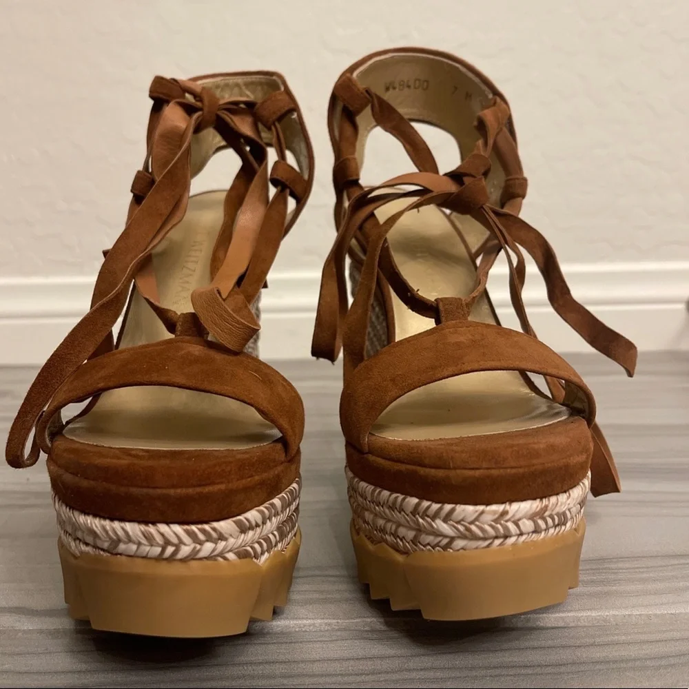 Stuart Weitzman Brown Suede Wedge Sandals - Picture 3 of 13